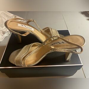 Nina Abbi gold sequin slingback shoes